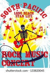 south pacific rock music skeleton surfer vector art