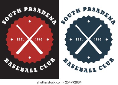 South Pasadena Baseball club emblem with crossed bats vector illustration, eps10, easy to edit