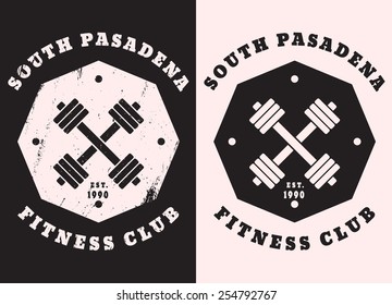 South Pasadena Fitness Club t-shirt design in black and white vector illustration, eps10, easy to edit