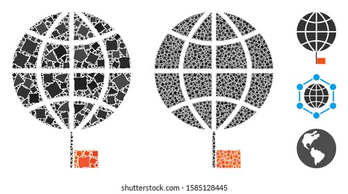 South pole icon composition of trembly pieces in variable sizes and color tinges, based on south pole icon. Vector irregular pieces are grouped into composition.