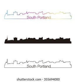 South Portland skyline linear style with rainbow in editable vector file