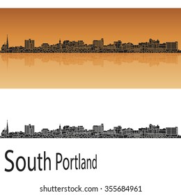 South Portland skyline in orange background in editable vector file