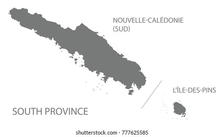 South Province map of New Caledonia grey illustration silhouette shape