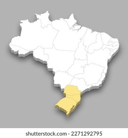 South Region location within Brazil 3d isometric map