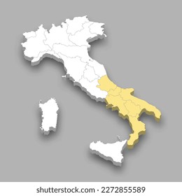 South region location within Italy 3d isometric map