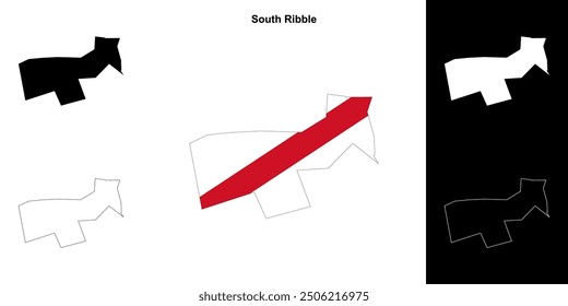 South Ribble blank outline map set