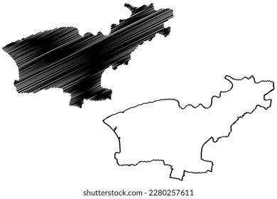 South Ribble Non-metropolitan district, Borough (United Kingdom of Great Britain and Northern Ireland, ceremonial county Lancashire or Lancs, England) map vector illustration, scribble sketch map