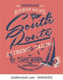 South route extreme sailing, print for boy wear grunge effect in separate layer