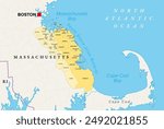 South Shore or Irish Riviera of Massachusetts, political map with municipalities. Geographic region stretching from Boston toward Cape Cod along the shores of Massachusetts Bay and Cape Cod Bay.