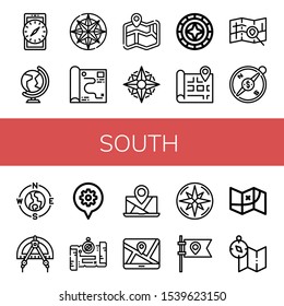 south simple icons set. Contains such icons as Compass, World, Map, Windrose, Flag, can be used for web, mobile and logo