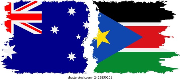 South Sudan and Australia grunge flags connection, vector