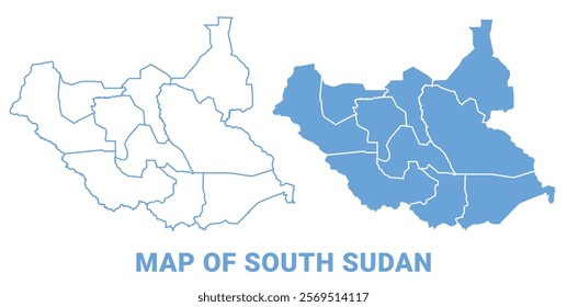 South Sudan Blue map flat regions border outline vector illustration