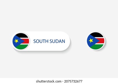 South Sudan button flag in illustration of oval shaped with word of South Sudan. And button flag South Sudan. 