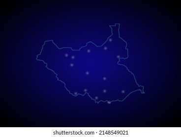 South Sudan concept vector map with glowing cities, map of South Sudan suitable for technology,innovation or internet concepts.