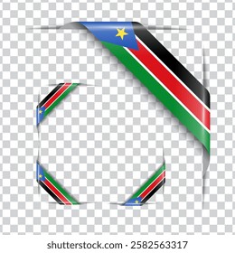 South Sudan corner national flag with shadow