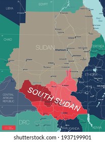 South Sudan Country Detailed Editable Map