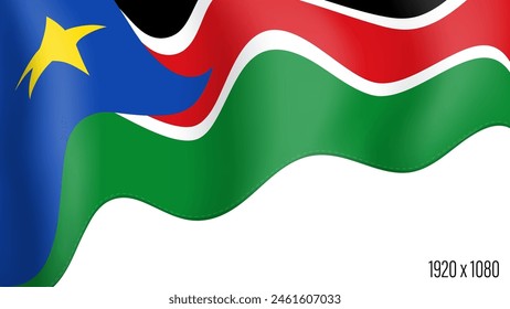 South Sudan country flag realistic independence day background. South Sudan commonwealth banner in motion waving, fluttering in wind. Festive patriotic HD format template for independence day