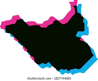 South Sudan country silhouette with chromatic aberration effect.