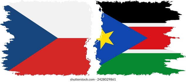 South Sudan and Czech grunge flags connection, vector