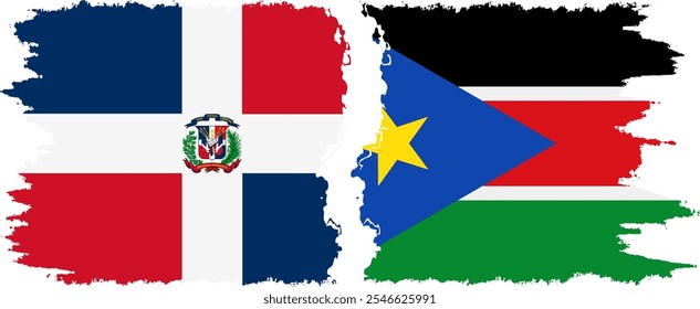 South Sudan and Dominican Republic grunge flags connection, vector