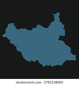 South Sudan dotted map light blue neon dark background digital style