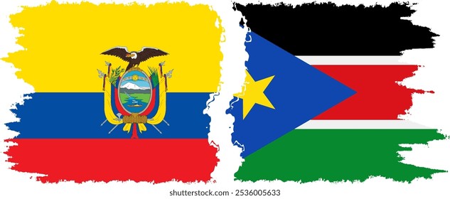 South Sudan and Ecuador grunge flags connection, vector