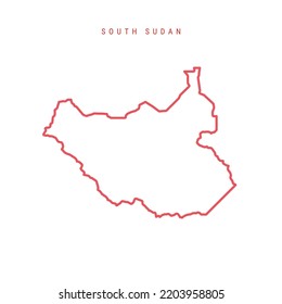 South Sudan editable outline map. South Sudanese red border. Country name. Adjust line weight. Change to any color. Vector illustration.