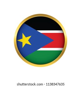 South Sudan flag button, Golden on a white background,flag of South Sudan Round badge or icon isolated. Vector illustration.