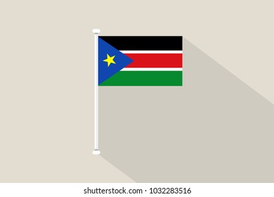 South Sudan flag with flagpole,vector illustration