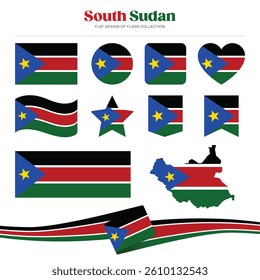 South Sudan flag flat design of flags stationery shape collection