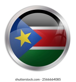 South Sudan flag - glossy circle button displays a colorful flag representing a country cultural identity and heritage. The essence of national pride and unity.