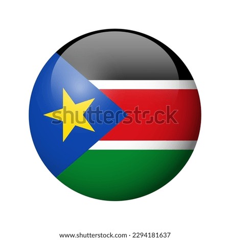 South Sudan flag - glossy circle badge. Vector icon.