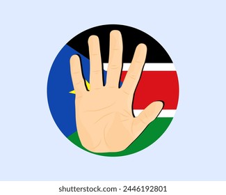 Südsudanesische Flagge mit Handstoppschild, Protest- und Menschenrechtsidee, Vektorgrafik-Design, Protest im Südsudan, Einschränkung oder verbotenes Emblem, Verletzung der Meinungsfreiheit, Krieg beenden