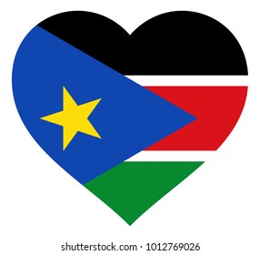 south sudan flag in heart vector illustration sign. Flag of south sudan in the shape of Heart with contrasting contour, symbol of love for his country or valentine day, patriotism.