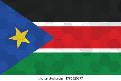 South Sudan flag illustration. Futuristic South Sudanese flag graphic with abstract hexagon background vector. South Sudan national flag symbolizes independence.