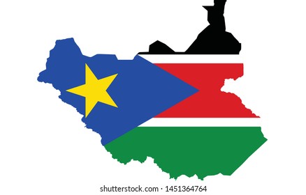 South Sudan flag and map combine 
