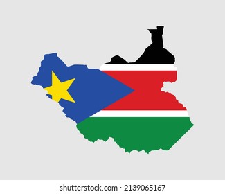 South Sudan Flag Map. Map of the Republic of South Sudan with the South Sudanese country banner. Vector Illustration. svg