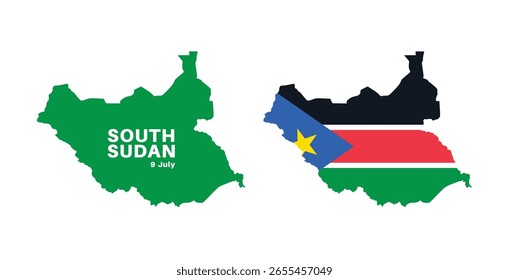 south sudan flag and map set. south sudan flag in official colors and proportions., map