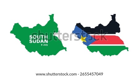 south sudan flag and map set. south sudan flag in official colors and proportions., map