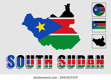 Bandera y mapa de Sudán del Sur en un gráfico vectorial