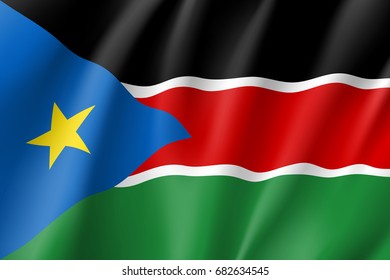 South Sudan flag. National patriotic symbol in official country colors. Illustration of Africa state waving flag. Realistic vector icon