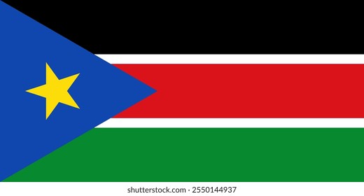 South Sudan flag in official colors, dimensions and aspect ratio. Vector flag symbolizing national pride, identity, heritage, patriotism and authority