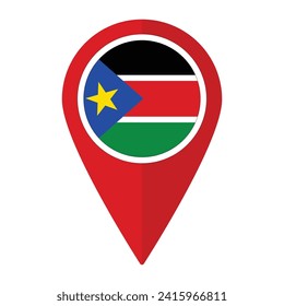 South Sudan flag on map pinpoint icon isolated. Flag of South Sudan