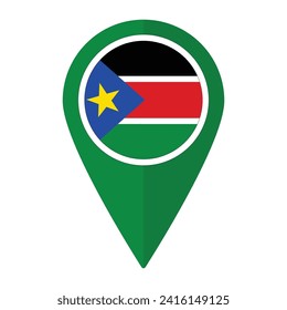 Bandera de Sudán del Sur en el icono del mapa de puntos de referencia aislado. Bandera de Sudán del Sur