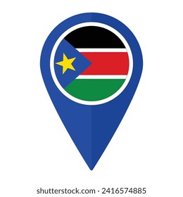 South Sudan flag on map pinpoint icon isolated. Flag of South Sudan