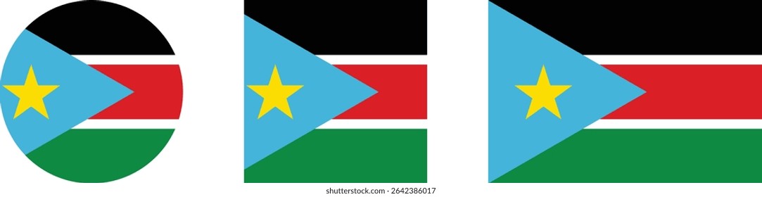
South Sudan flag PNG vector. South Sudan square and round icon isolated on transparent PNG background. South Sudan flag icon.

