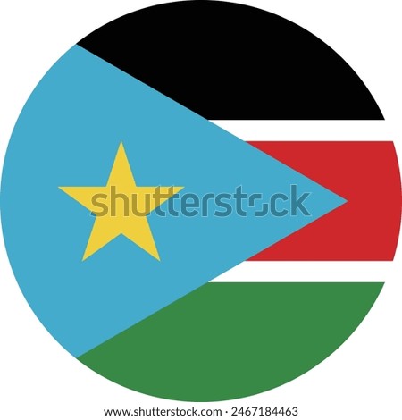 South Sudan flag. South Sudan round flag. Flag icon. Standard color. Round flag. Computer illustration. Digital illustration. Vector illustration.