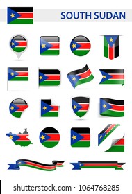 South Sudan Flag Set - Vector Illustration