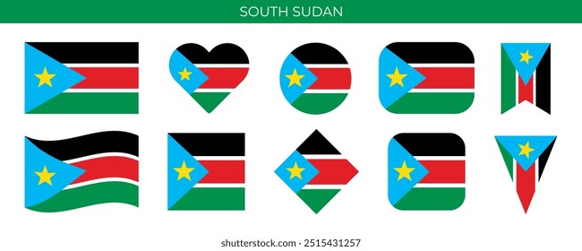 Südsudan-Flagge gesetzt. Vektorgrafik einzeln auf weißem Hintergrund