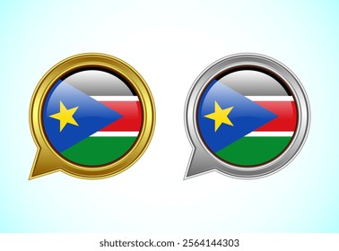 South Sudan flag speech bubble. Speaking flag icon in gold and silver color